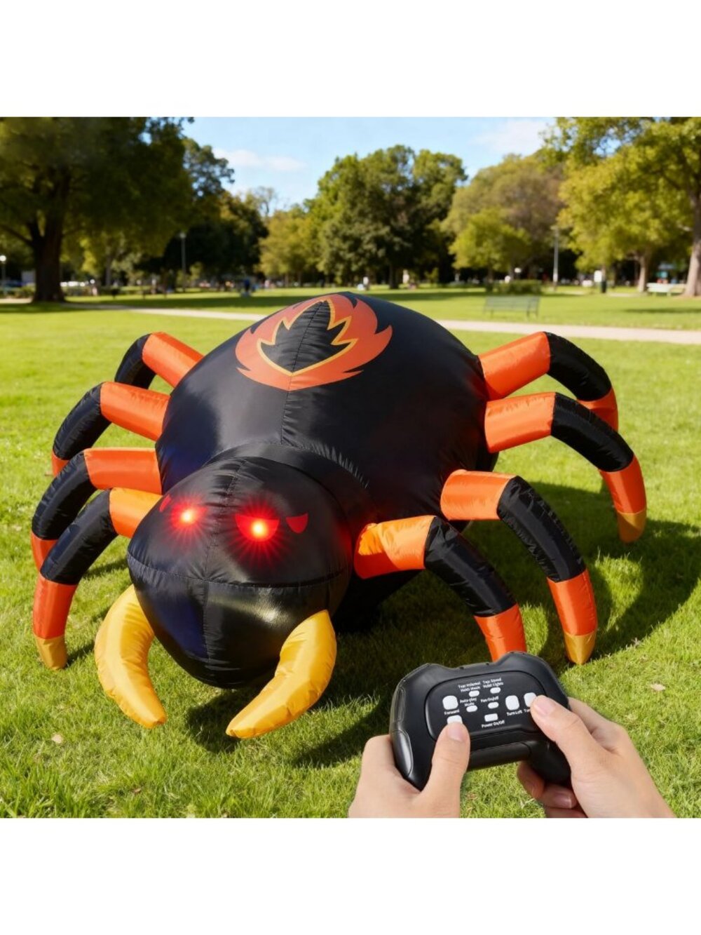 4FT Halloween Inflatable Spider with Remote Control, 360° Rotation & LEDs for